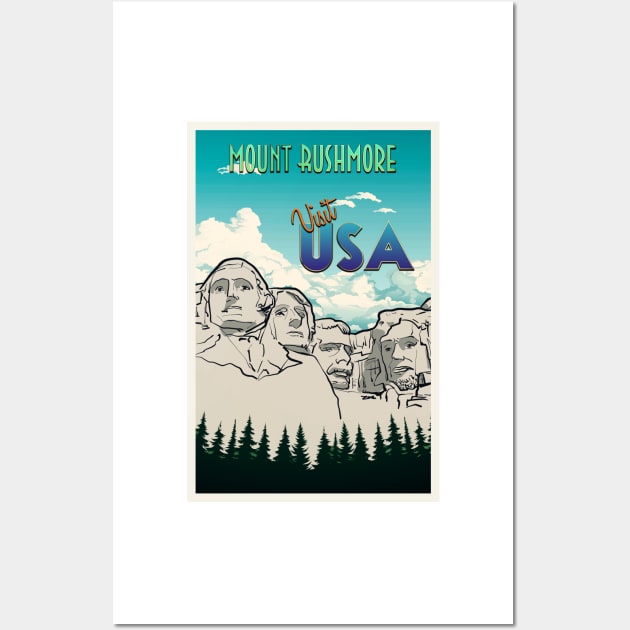 Mount Rushmore Retro Travel Poster Wall Art by Sarahmw